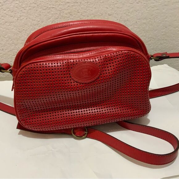Crosspoint made for Charles Klein Italy  Leather crossbody red perforated - Picture 3 of 15